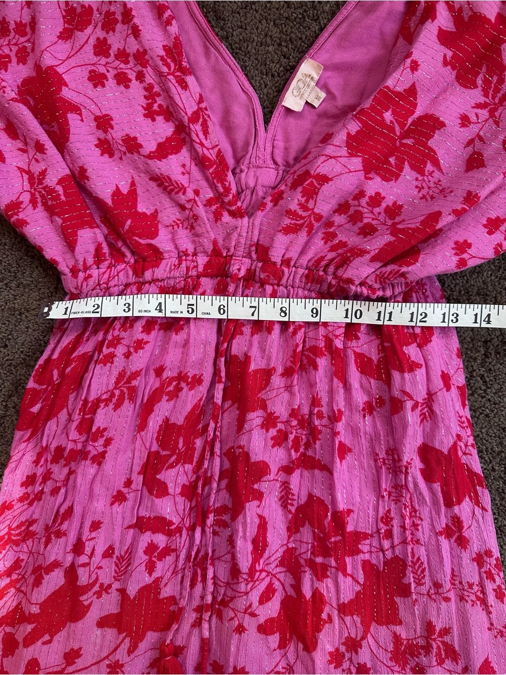 French Brand Pink and Red Boho Floral Dress- M - Picture 2 of 7
